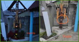 Au furat florile și candela de la o Răstignire din Băcioi. Momentul surprins de camerele de supraveghere